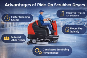 Ride-On Scrubber Dryer Machines for Commercial Cleaning